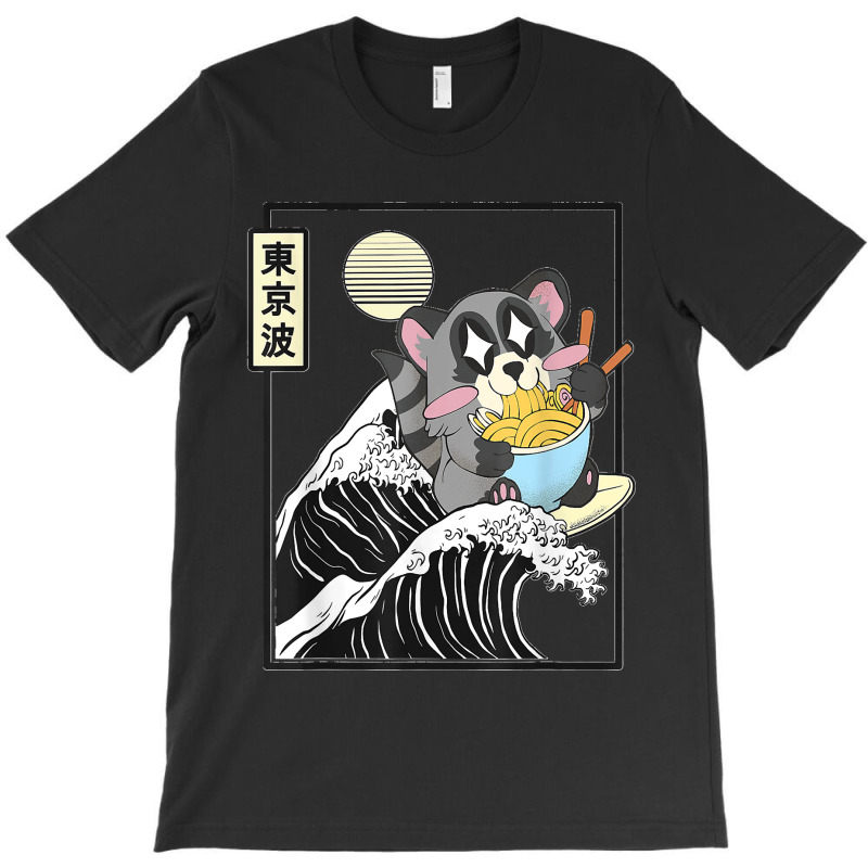 Raccoon Eating Ramen Japanese Waves Anime Minimal Kawaii T-Shirt by AnaMercedesContreras | Artistshot