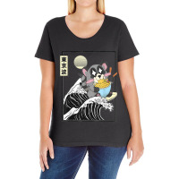 Raccoon Eating Ramen Japanese Waves Anime Minimal Kawaii Ladies Curvy T-shirt | Artistshot