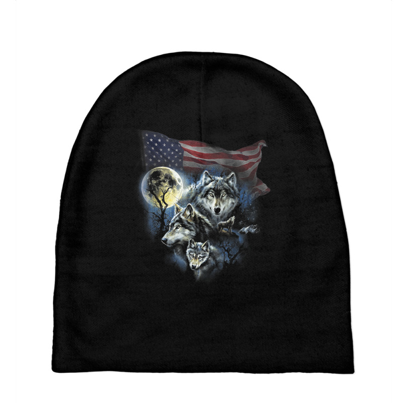 The Mountain Men's Wolfs Lookout Flag American T Shirt Baby Beanies by puetzee | Artistshot