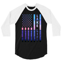 Lake Life American Flag Dock Sunset Wakeboarder Power Boat 3/4 Sleeve Shirt | Artistshot