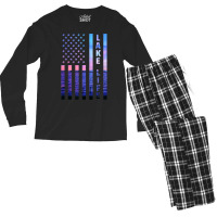 Lake Life American Flag Dock Sunset Wakeboarder Power Boat Men's Long Sleeve Pajama Set | Artistshot