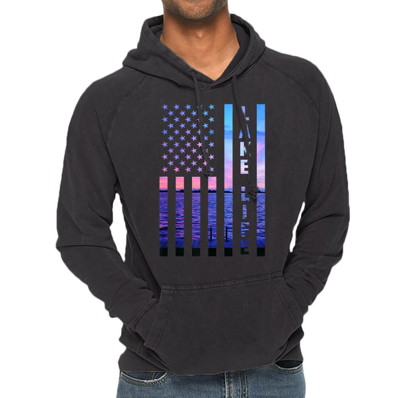 Lake Life American Flag Dock Sunset Wakeboarder Power Boat Vintage Hoodie | Artistshot