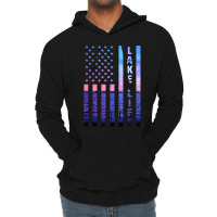 Lake Life American Flag Dock Sunset Wakeboarder Power Boat Lightweight Hoodie | Artistshot