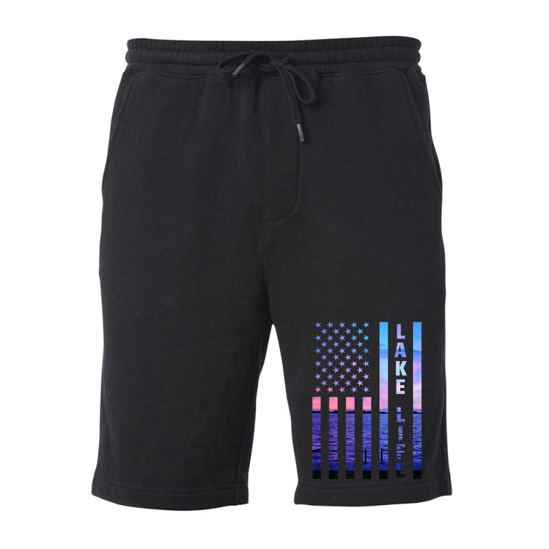 Lake Life American Flag Dock Sunset Wakeboarder Power Boat Fleece Short | Artistshot