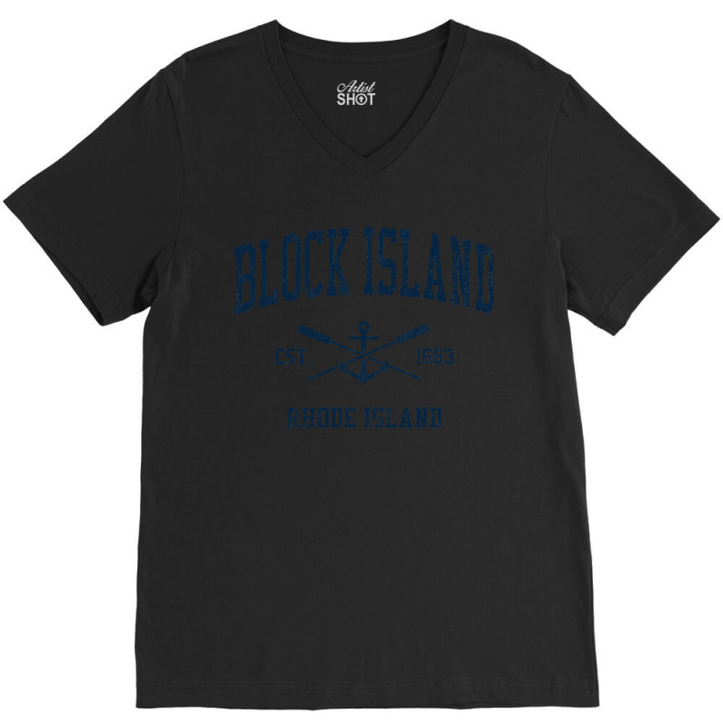 Block Island Ri Vintage Navy Crossed Oars & Boat Anchor V-Neck Tee by CUSER3772 | Artistshot