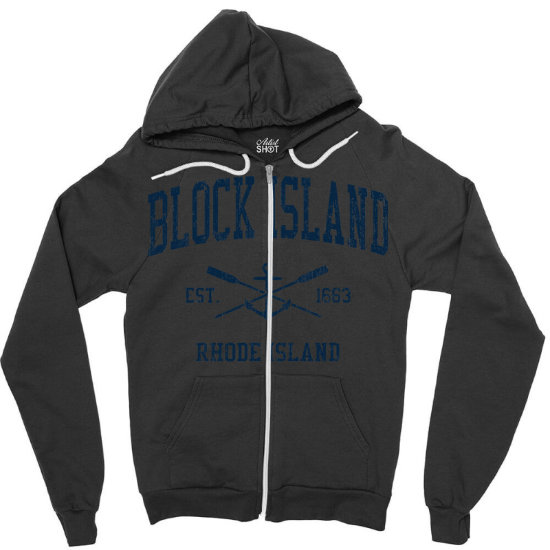 Block Island Ri Vintage Navy Crossed Oars & Boat Anchor Zipper Hoodie by CUSER3772 | Artistshot