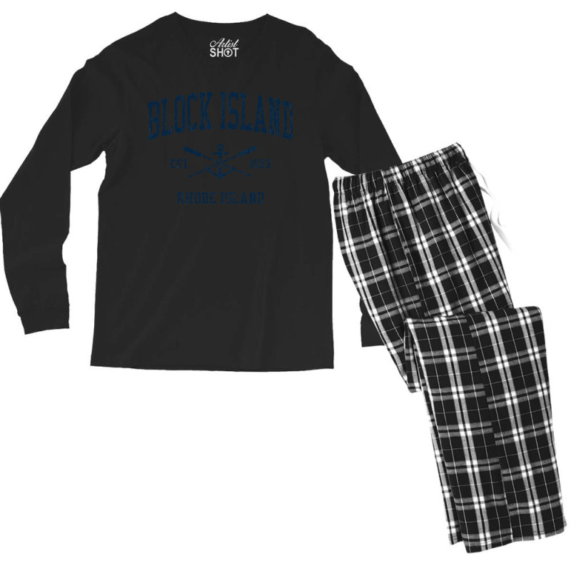 Block Island Ri Vintage Navy Crossed Oars & Boat Anchor Men's Long Sleeve Pajama Set by CUSER3772 | Artistshot