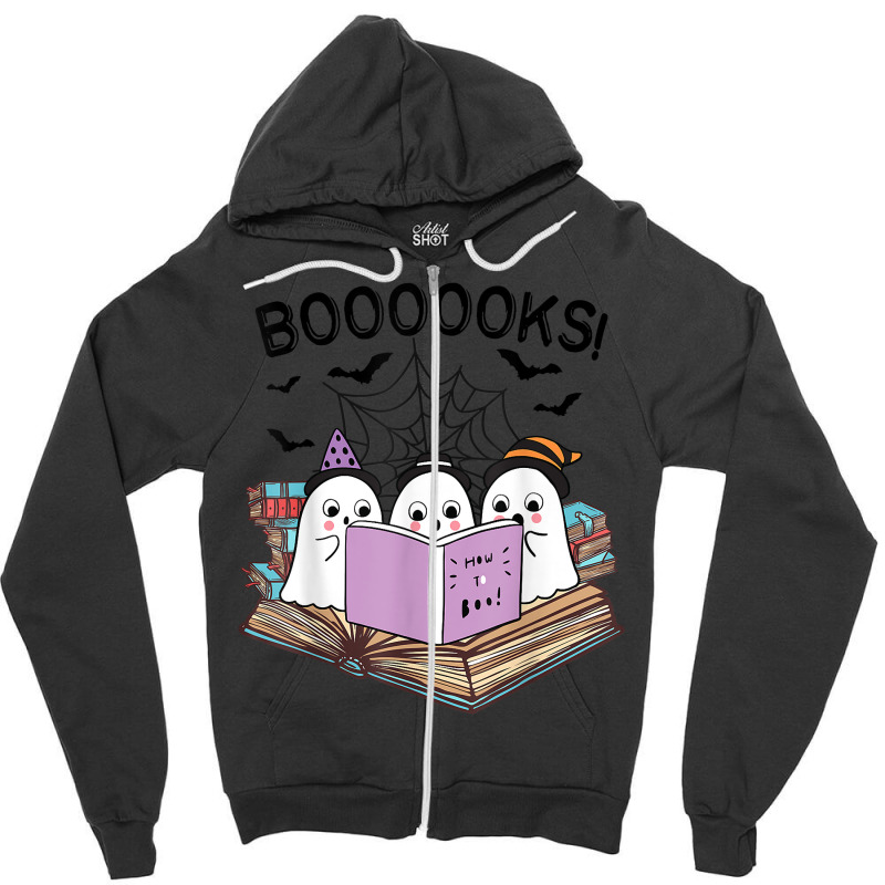 Cute Ghost Book Worm Nerd Boooks Halloween Party Costume T Shirt Zipper Hoodie | Artistshot