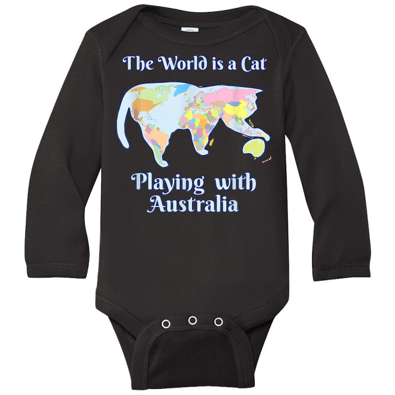 Funny World Is A Cat Playing Map T Shirt Long Sleeve Baby Bodysuit | Artistshot