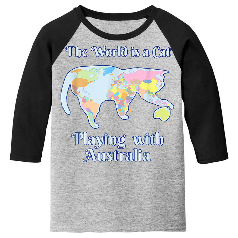 Funny World Is A Cat Playing Map T Shirt Youth 3/4 Sleeve | Artistshot