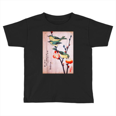 Japanese Art Birds On Peach Tree Toddler T-shirt Designed By Glasskaca