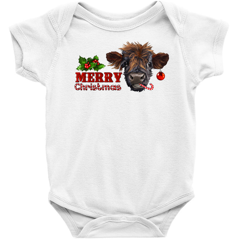 Merry Christmas Highland Calf With Candy Cane Baby Bodysuit by RanaPortraitStore | Artistshot