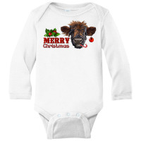 Merry Christmas Highland Calf With Candy Cane Long Sleeve Baby Bodysuit | Artistshot