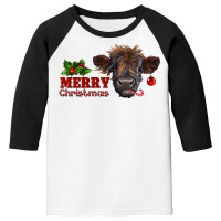 Merry Christmas Highland Calf With Candy Cane Youth 3/4 Sleeve | Artistshot