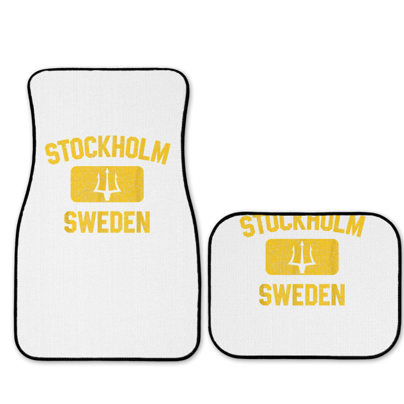 Stockholm Sweden Trident Gym Style Distressed Yellow Print T Shirt Full Set Car Mats | Artistshot