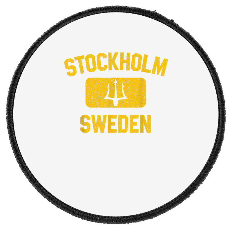 Stockholm Sweden Trident Gym Style Distressed Yellow Print T Shirt Round Patch | Artistshot