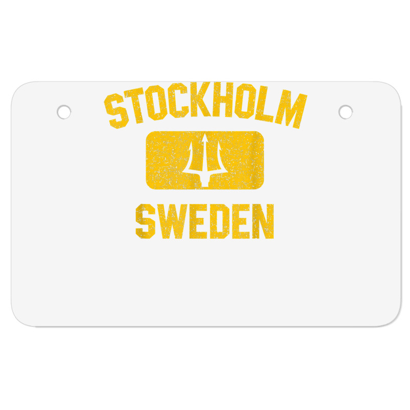 Stockholm Sweden Trident Gym Style Distressed Yellow Print T Shirt Atv License Plate | Artistshot