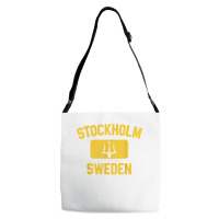 Stockholm Sweden Trident Gym Style Distressed Yellow Print T Shirt Adjustable Strap Totes | Artistshot