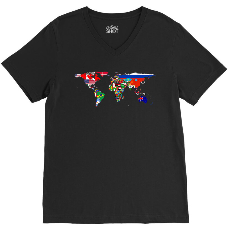 World Flag Map Globe Travelers Atlas Birthday Gifts V-neck Tee | Artistshot