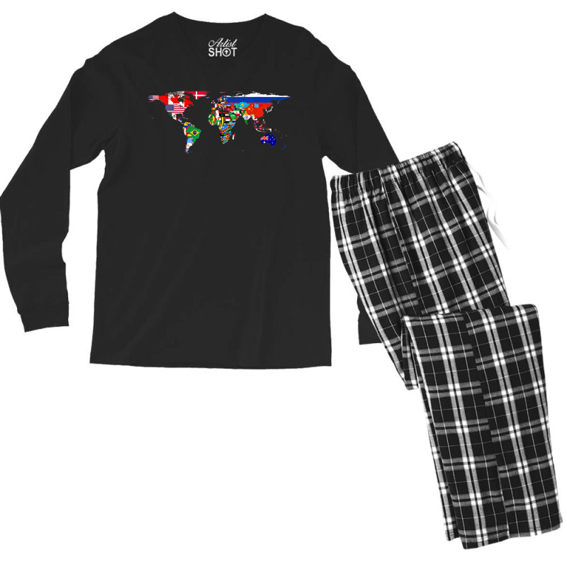 World Flag Map Globe Travelers Atlas Birthday Gifts Men's Long Sleeve Pajama Set | Artistshot