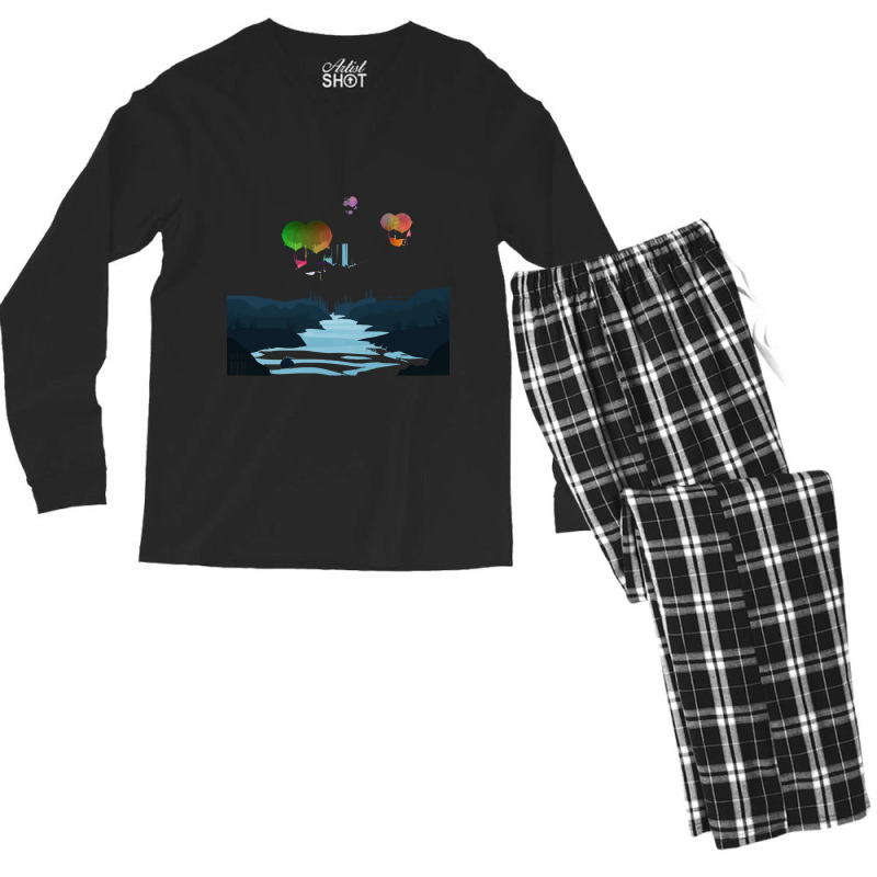 Steampunk T  Shirt Steampunk Balloon Ship Sailing Over The Land T  Shi Men's Long Sleeve Pajama Set | Artistshot