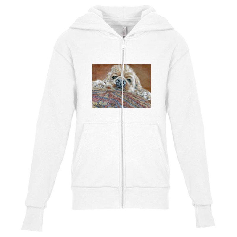 Cocker Spaniel On Pillow Youth Zipper Hoodie by cm-arts | Artistshot