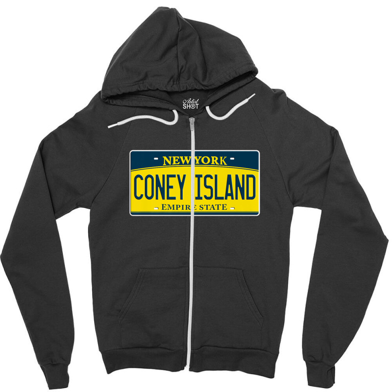 Coney Island New York Brooklyn Ny License Plate Beach Gift Zipper Hoodie by IsaiahStark | Artistshot