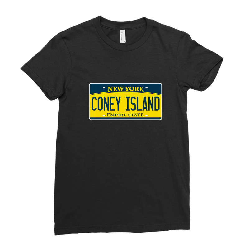 Coney Island New York Brooklyn Ny License Plate Beach Gift Ladies Fitted T-Shirt by IsaiahStark | Artistshot