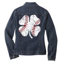 Baseball St Patricks Day Boys Men Catcher Pitcher Shamrock Ladies Denim Jacket | Artistshot