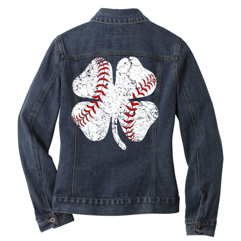 Baseball St Patricks Day Boys Men Catcher Pitcher Shamrock Ladies Denim Jacket by Tisha Brown | Artistshot