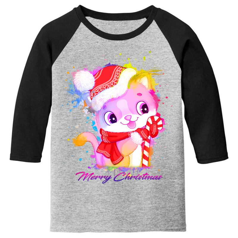 Merry Christmas Cat Youth 3/4 Sleeve | Artistshot