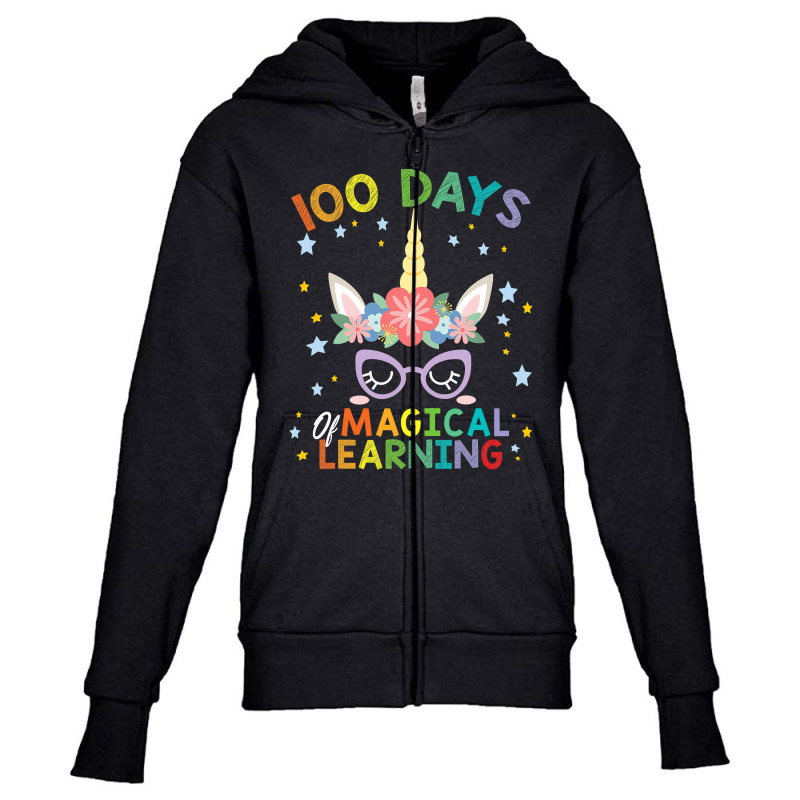 Cute Unicorn 100 Days Of Magical Learning 100th Day School Youth Zipper Hoodie | Artistshot