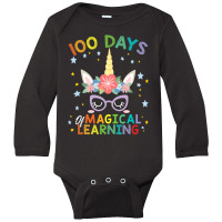 Cute Unicorn 100 Days Of Magical Learning 100th Day School Long Sleeve Baby Bodysuit | Artistshot