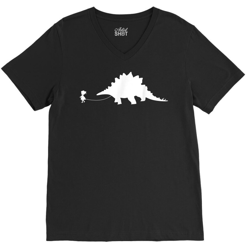 Girl Walking A Pet Stegosaurus Dinosaur Lover Pet Lizard T Shirt V-neck Tee | Artistshot