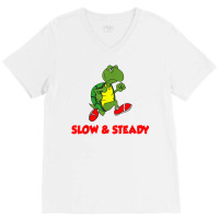 Slow And Steady Runner Funny Running Cartoon Turtle T Shirt V-neck Tee | Artistshot