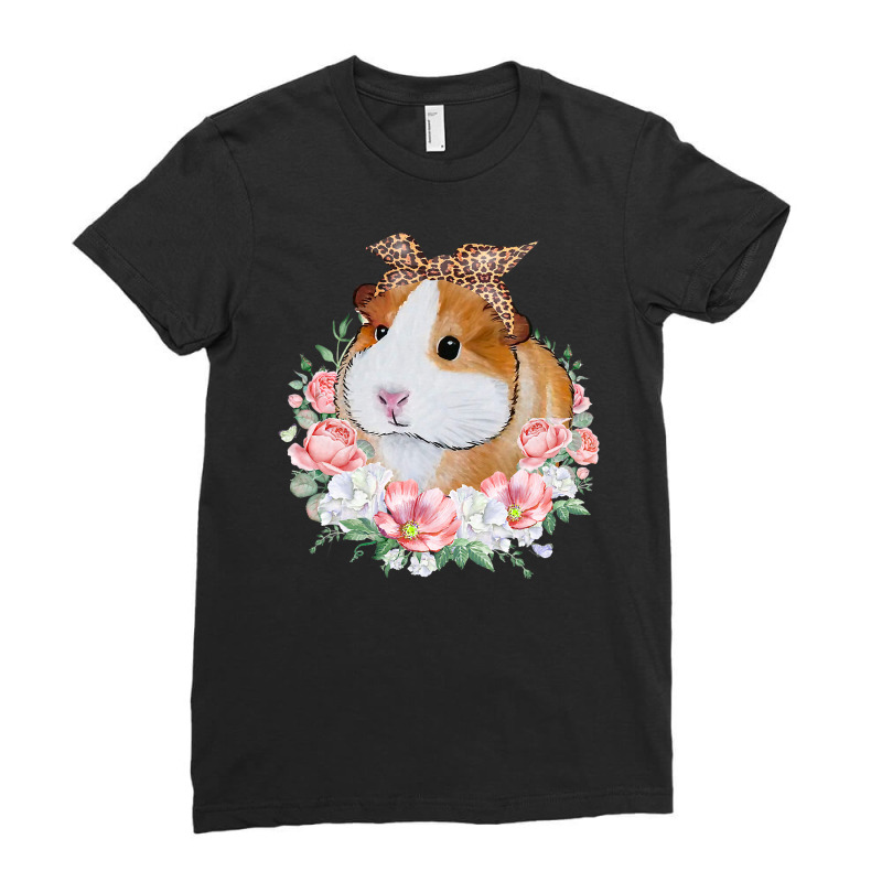 Guinea Pig With Leopard Headband Flower Guinea Pig Lovers Ladies Fitted T-Shirt by AuturoMedero90 | Artistshot