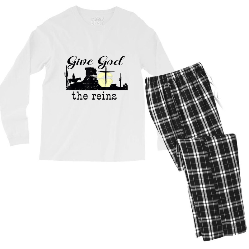 Give God The Reins Country Music Cowboy Day Gift Men's Long Sleeve Pajama Set | Artistshot