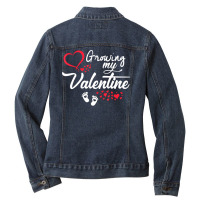 Women Valentines Pregnancy   Growing My Valentine S Ladies Denim Jacket | Artistshot