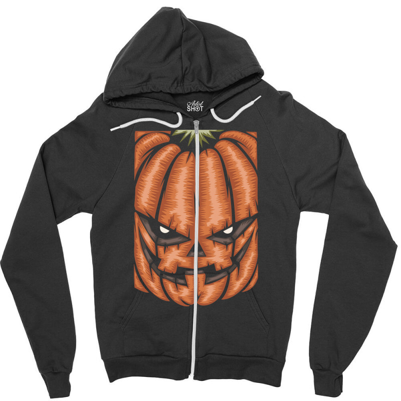 Scary Pumpkin Halloween Black Tee Zipper Hoodie by haydar | Artistshot