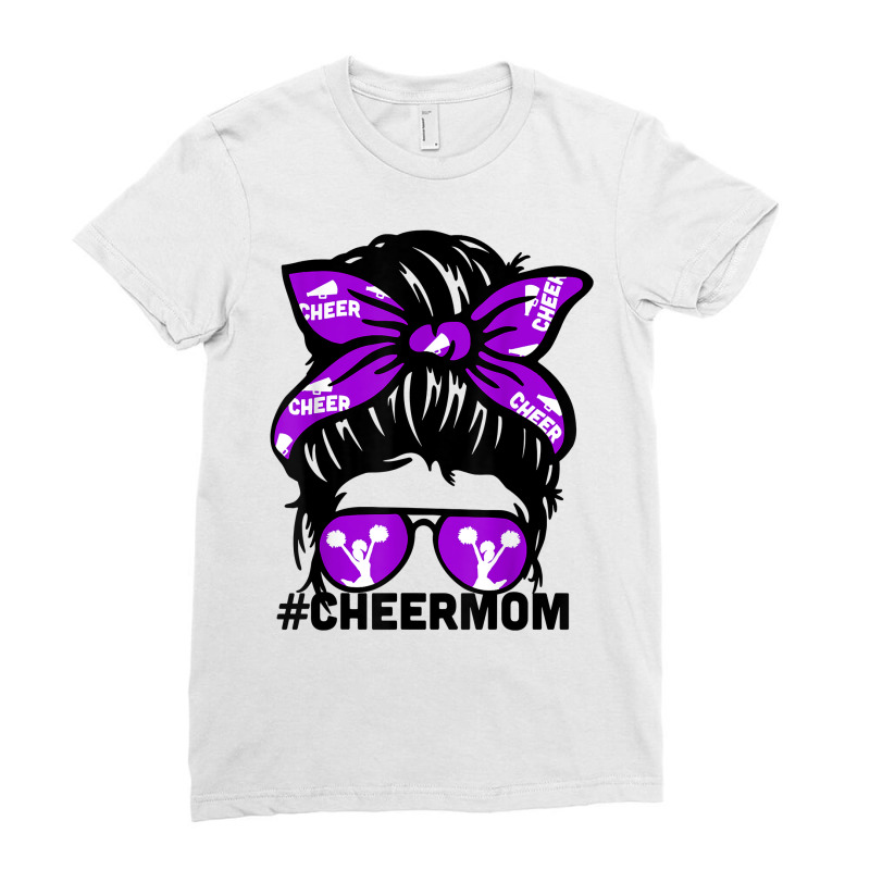 Cheer Mother Mama Puple Megaphone Cheerleading Mom Messy Bun T Shirt Ladies Fitted T-Shirt by nealegmruland1 | Artistshot