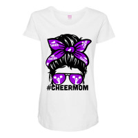 Cheer Mother Mama Puple Megaphone Cheerleading Mom Messy Bun T Shirt Maternity Scoop Neck T-shirt | Artistshot