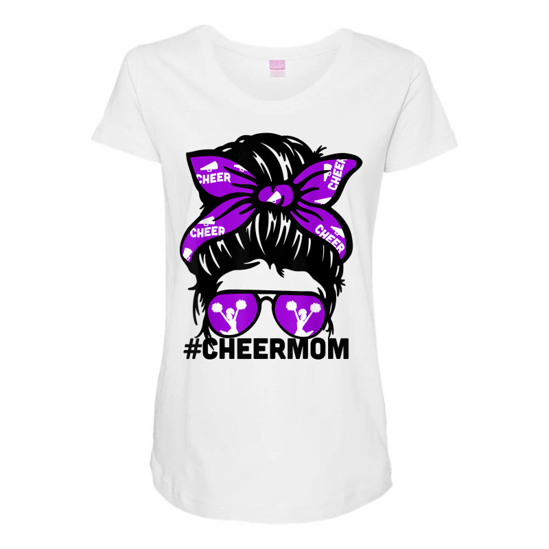 Cheer Mother Mama Puple Megaphone Cheerleading Mom Messy Bun T Shirt Maternity Scoop Neck T-shirt by nealegmruland1 | Artistshot