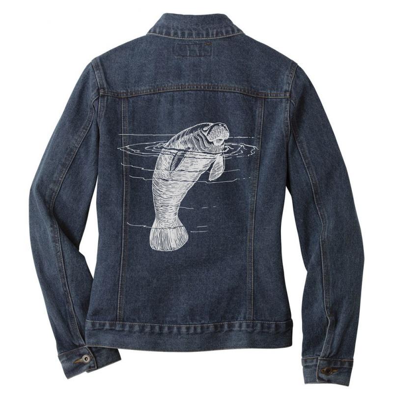 Manatee Illustration Sea Cow Marine Mammal Friendly Manatee For Fans Ladies Denim Jacket by TiffaneyAitchison | Artistshot