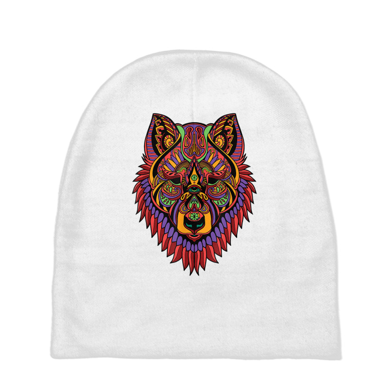 Wolf Psychedelic Trip Mandala Patterns Colorful Lsd Rave T Shirt Baby Beanies | Artistshot