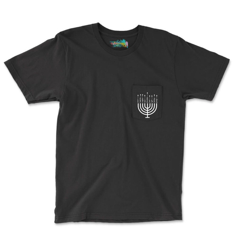 Happy Hanukkah Menorah Vintage Hebrew Jewish Holiday T-shirt Pocket T-shirt | Artistshot