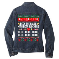 Deck The Halls With Beta Blockers Nurse Christmas Ugly Xmas Ladies Denim Jacket | Artistshot