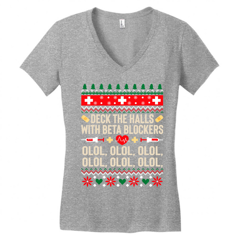 Deck The Halls With Beta Blockers Nurse Ugly Christmas Women's V-Neck T-Shirt by EricWade | Artistshot