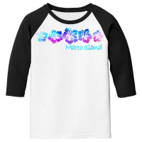 Womens Marco Island, Fl Tropical Flower T Shirt Vacation Beach V Neck Youth 3/4 Sleeve | Artistshot