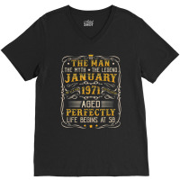 Vintage January 1971 Man Myth Legend 50th Bday 50 Years Old V-neck Tee | Artistshot