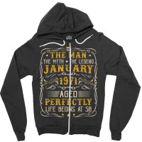 Vintage January 1971 Man Myth Legend 50th Bday 50 Years Old Zipper Hoodie | Artistshot